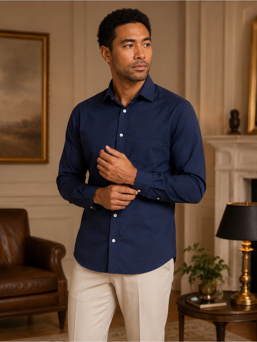 Bespoke New York Men’s Navy Blue Classic Fit Dress Shirt M 15-15.5 34/35